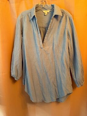 Light Blue Gauze V-Neck Pullover Tunic